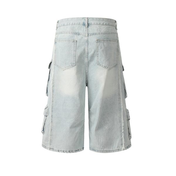 American Retro High Street Multi-pocket Worn Looking Washed-out Cargo Jeans - Image 2