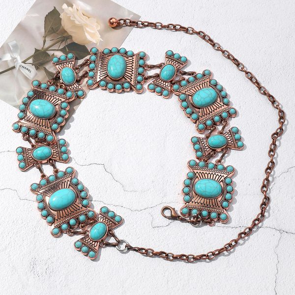 Fashionable Zinc Alloy Simple All-match Carved Turquoise Waist Chain - Image 4