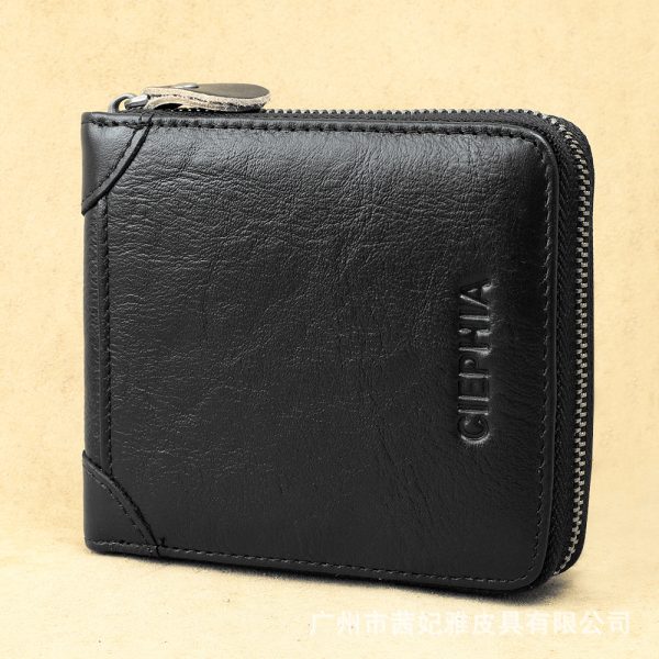 Men's Wallet Leather Short Anti-theft Swiping Zipper Multifunctional - Image 2