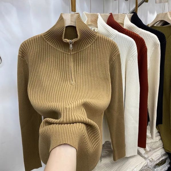 Women's Thick Loose Zip Turtleneck Sweater - Image 10