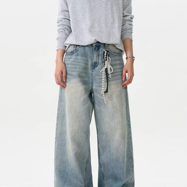 Washed Straight-leg Pants Worn Jeans Men's Loose Wide Leg - Image 5