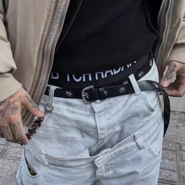 DIY Star Simple Black Retro Metal Men's Distressed Belt - Image 3