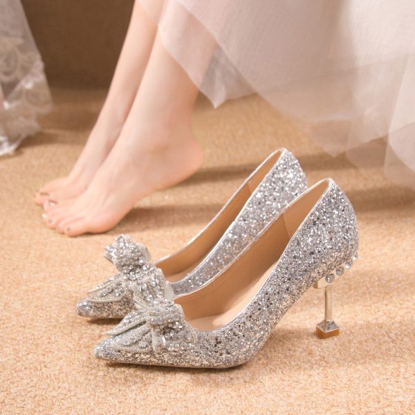 Crystal Sequins Wedding Xiuhe Stiletto Pointed-toe Shoes - Image 3