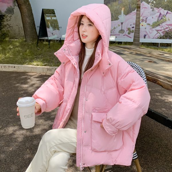 Women's White Duck Down Korean Style Slimming Hooded Thick Down Jacket - Image 2