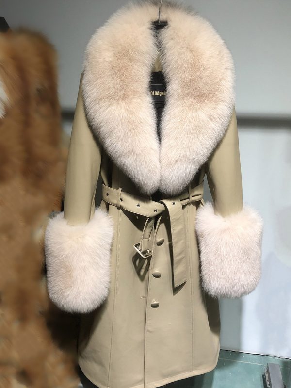 Slim-fit Leather Sheepskin Fox Fur Coat - Image 7