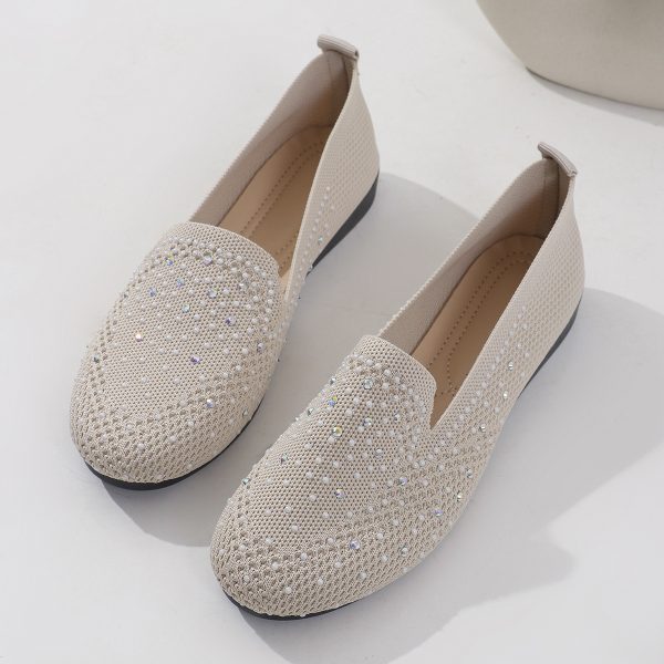 Casual Plus Size Solid Color Mesh With Diamond Shallow Mouth Soft Bottom Women's Flat-heeled Shoes - Image 3