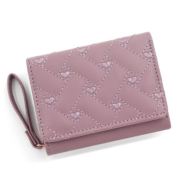 Short And Simple Embroidered Love Heart Multi Card Slots Wallet - Image 9