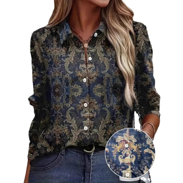 Women's Color Matching Casual Loose Button Digital Printing Shirt - Image 5