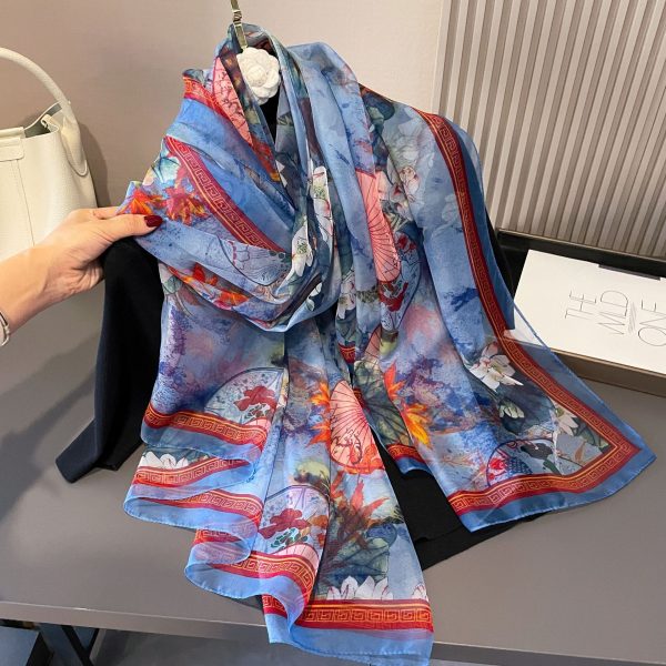 Peony Silk Scarf Women's Long Sun Protection - Image 10