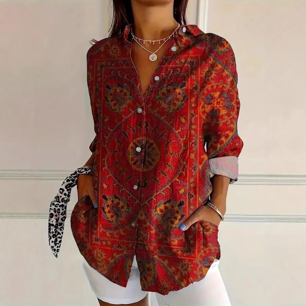 Women's Color Matching Casual Loose Button Digital Printing Shirt - Image 4