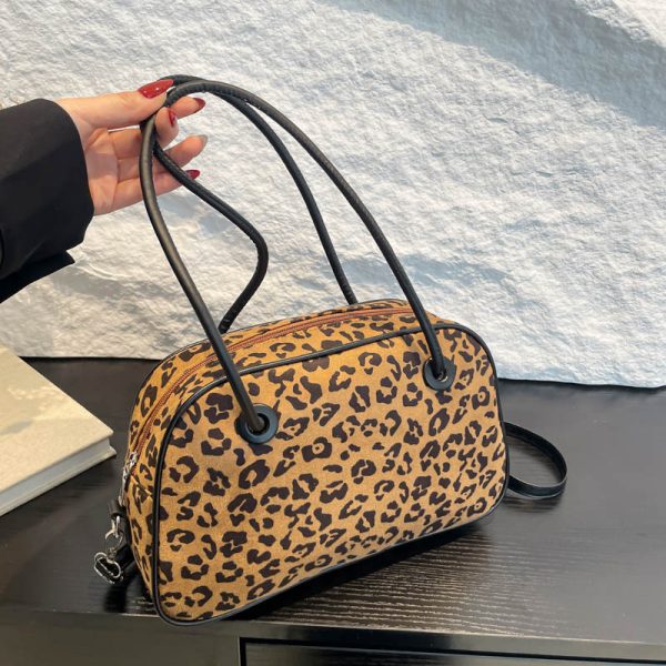 Vintage Leopard Print Bowling Handbag For Women - Image 3