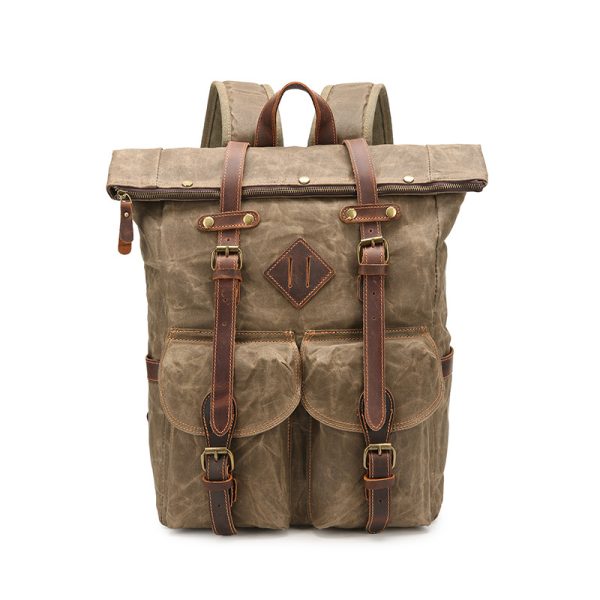 Retro Waterproof Crazy Horse Leather Canvas Large Capacity Backpack - Image 6