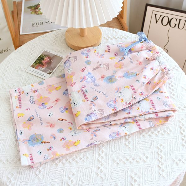 Brushed Flannel Loose Pure Cotton Cartoon Printed Pajama Pants For Women - Image 7