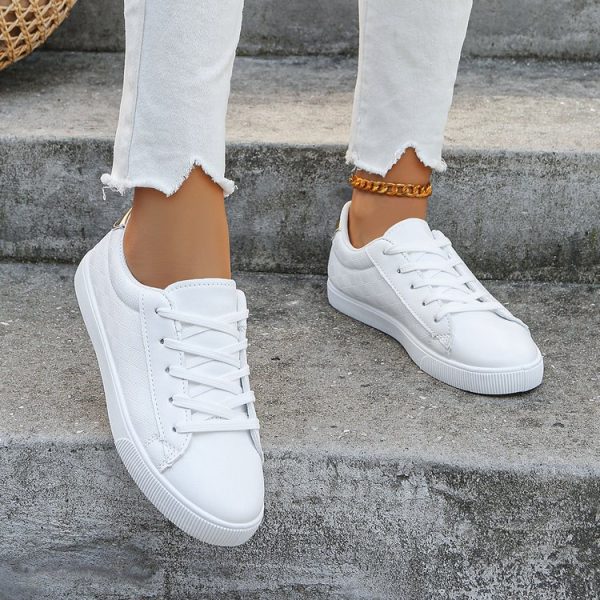 Women's Sneakers Plus Size Front Lace-up Casual Sports White Shoes - Image 4