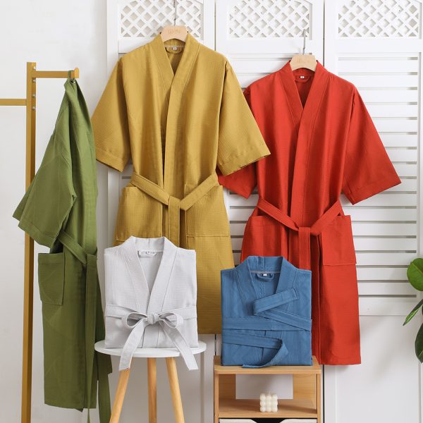 Cotton Single-layer Yarn Bathrobe Spring Summer Cropped Sleeves Mid-length Bathrobe