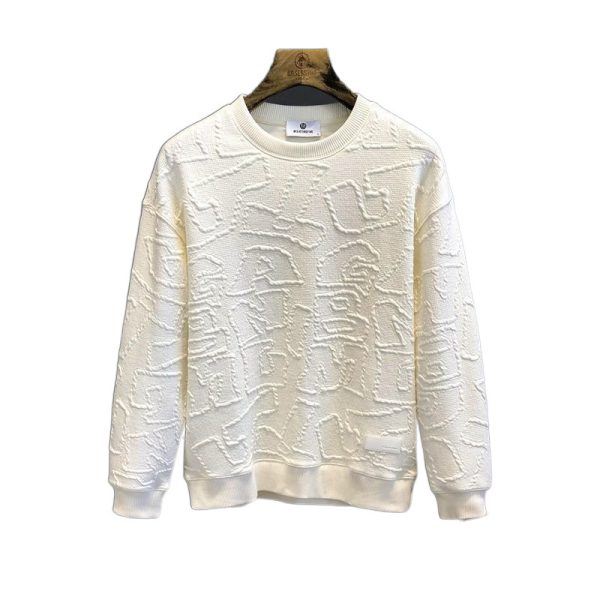 Texture Jacquard Heavy Round Neck Sweater Men's Autumn New - Image 5