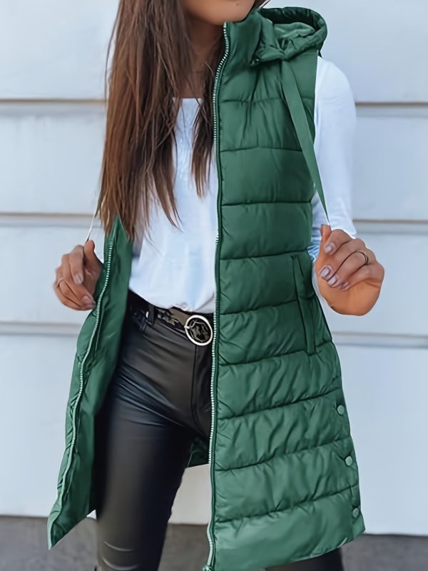 Solid Color Hooded Quilted Zipper Cotton Vest Coat - Image 10