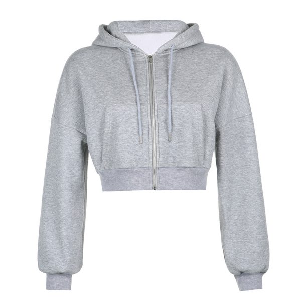 Temperament Leisure Versatile Zipper Women's Hooded Loose Short Sweatshirt - Image 5