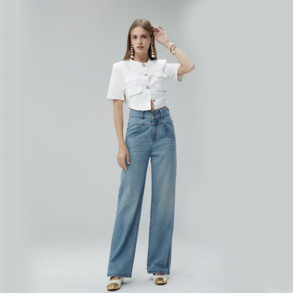 Retro Style High Waist Distressed Wide Leg Mop Pants Women - Image 2