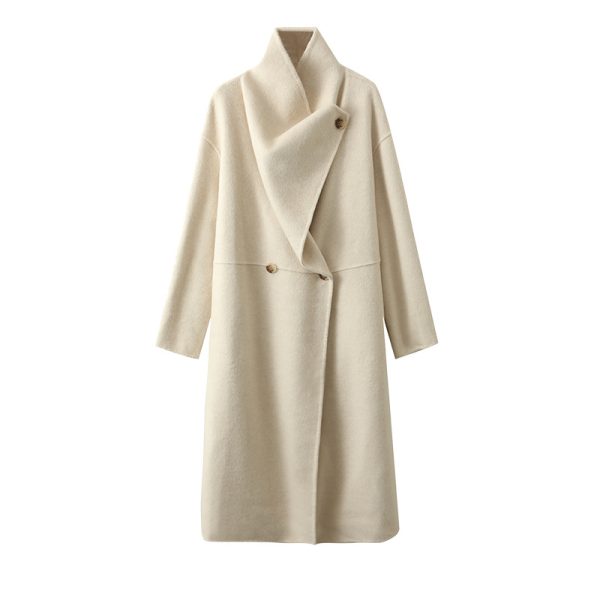 Women's Large Lapel Pure Color Tied Warm Reversible Woolen Coat - Image 5