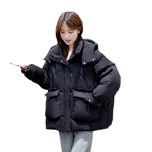 Women's White Duck Down Korean Style Slimming Hooded Thick Down Jacket - Image 5