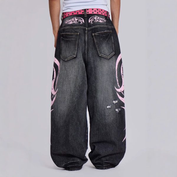 Water Washed Hole Printed Jeans - Image 2