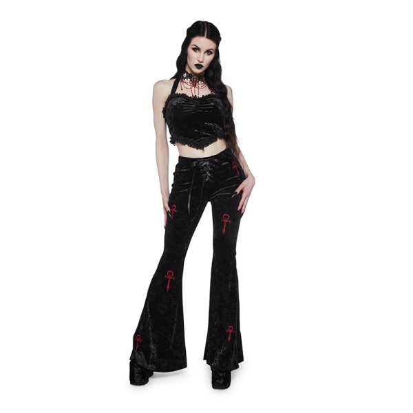 Casual All-matching Slim Fit Embroidered Bell-bottom Pants Women - Image 4