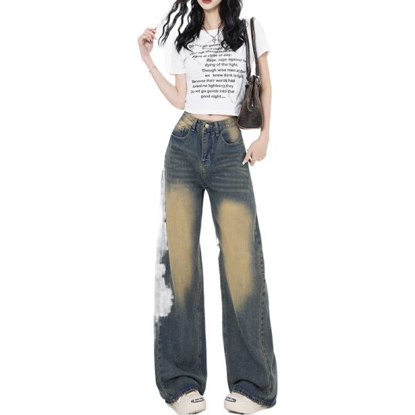 High Waist Loose Straight Mop Jeans - Image 5