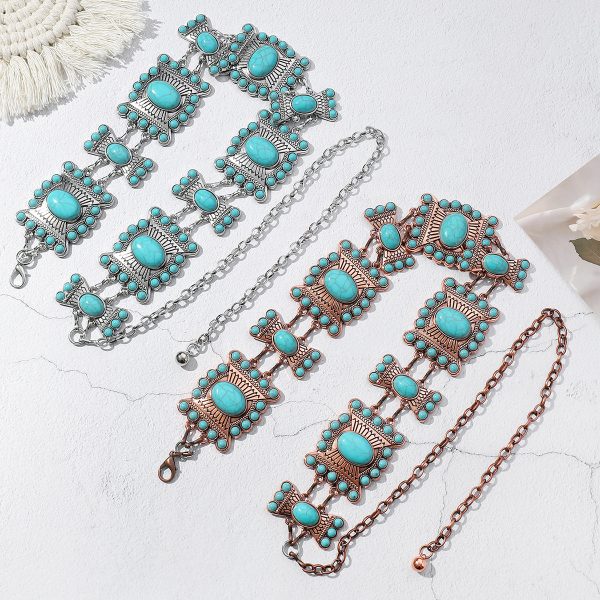 Fashionable Zinc Alloy Simple All-match Carved Turquoise Waist Chain