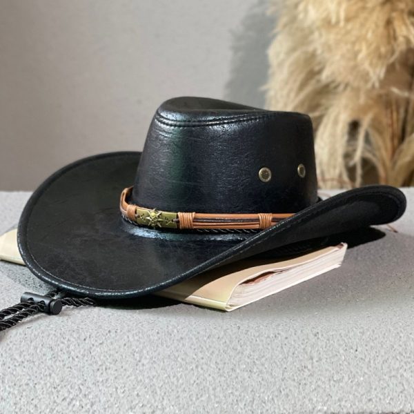 Leather Retro Ethnic Style Western Denim Hat - Image 3