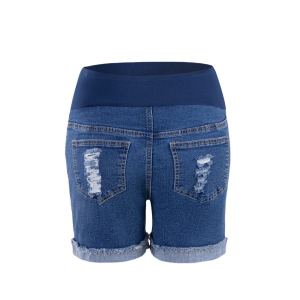 European And American Fashion Belly Supporting Pregnant Women Simple Ripped Denim Shorts - Image 3