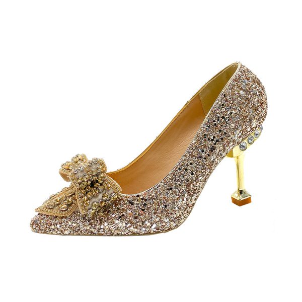 Crystal Sequins Wedding Xiuhe Stiletto Pointed-toe Shoes - Image 5