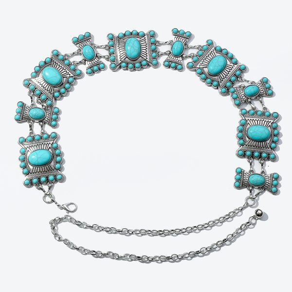 Fashionable Zinc Alloy Simple All-match Carved Turquoise Waist Chain - Image 2