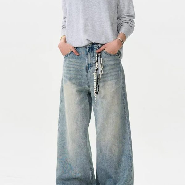 Washed Straight-leg Pants Worn Jeans Men's Loose Wide Leg - Image 2