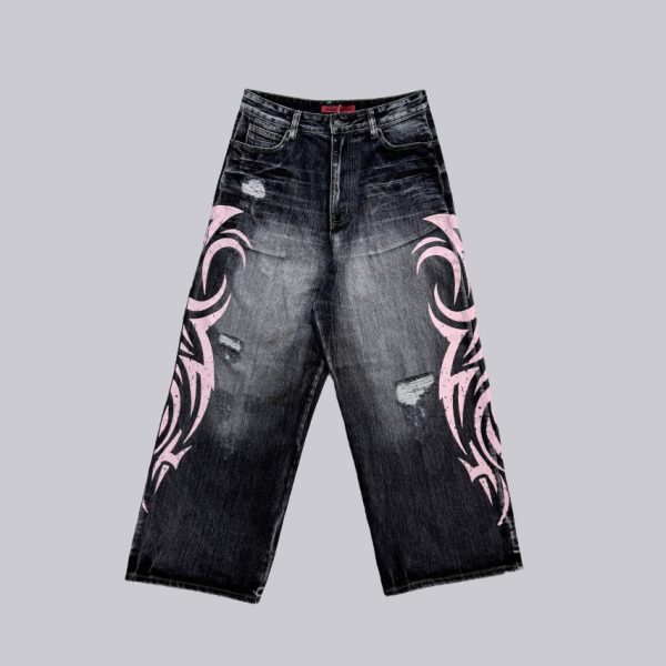 Water Washed Hole Printed Jeans - Image 6