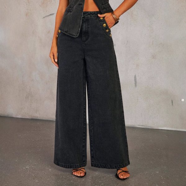 Fashion Sleeveless Denim Suit Wide Leg Pants - Image 4