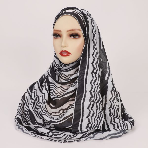 Creative Satin Polyester Printed Striped Scarf - Image 8