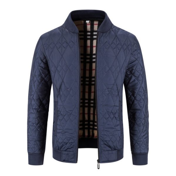 Men's Fleece-lined Thickened Diamond Plaid Jacket Cotton-padded Coat - Image 3