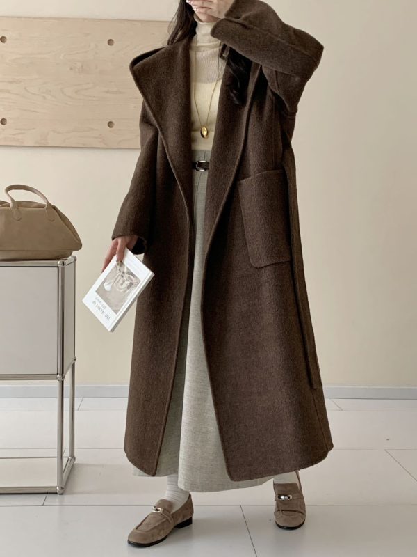 Solid Color Hooded Double-sided Wool Overcoat Women - Image 8