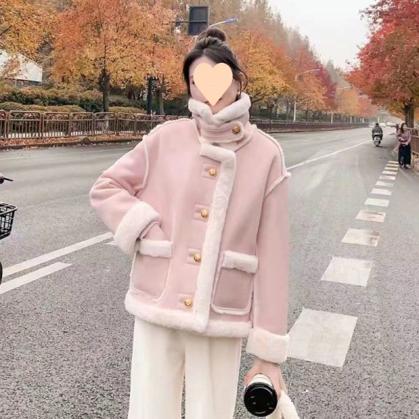 Women's Korean Suede Motorcycle Clothing Berber Fleece Coat