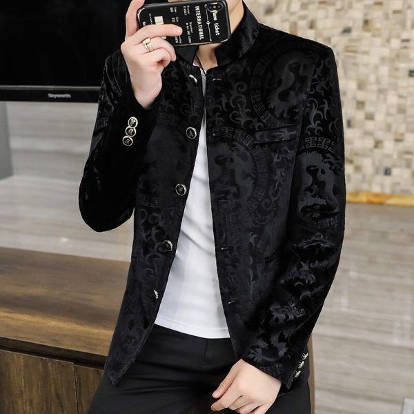 Stand Collar Korean Silk Cotton Suit Men's Jacket - Image 3