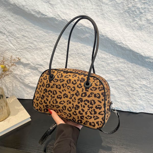 Vintage Leopard Print Bowling Handbag For Women - Image 2