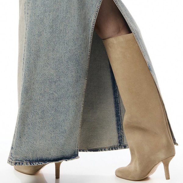 Simple Stitching Square Head Loose Sleeve High-heel Boots - Image 3