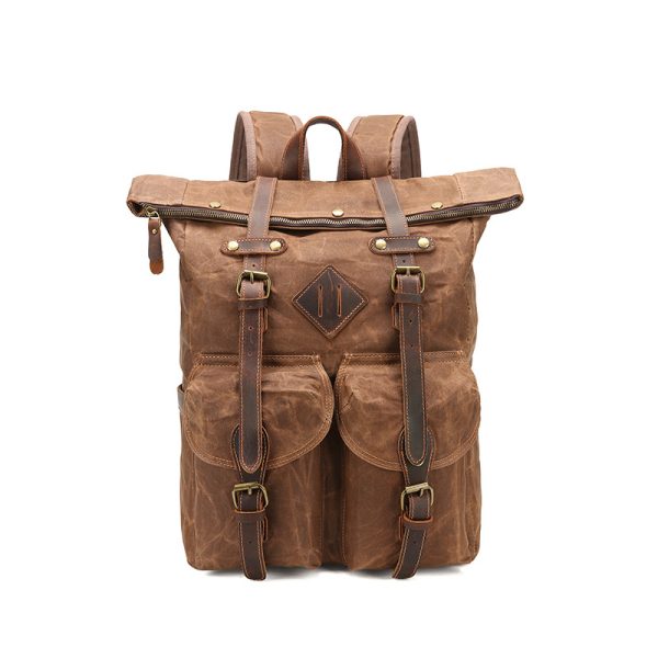 Retro Waterproof Crazy Horse Leather Canvas Large Capacity Backpack - Image 10