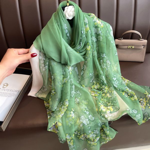 Peony Silk Scarf Women's Long Sun Protection - Image 8