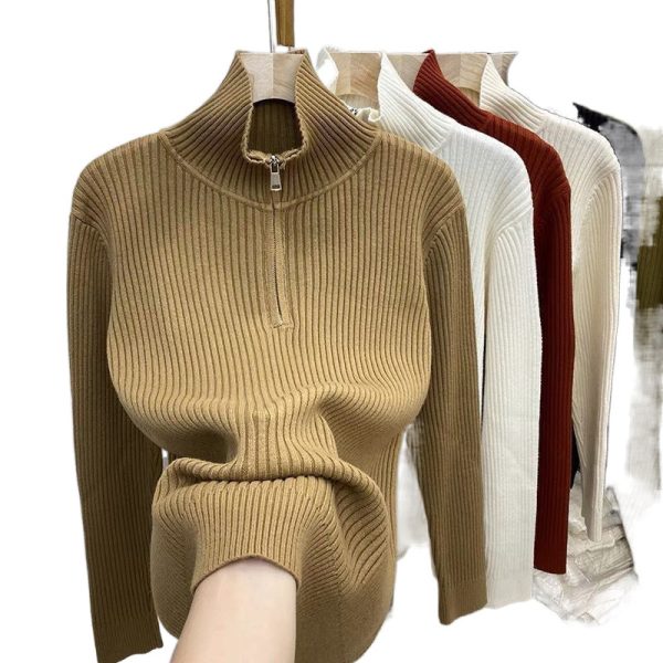 Women's Thick Loose Zip Turtleneck Sweater - Image 5