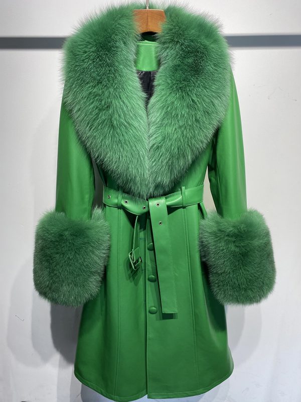 Slim-fit Leather Sheepskin Fox Fur Coat - Image 8