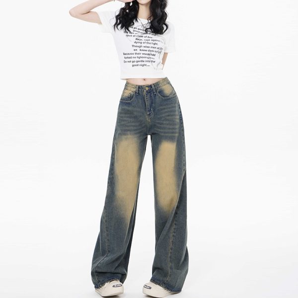 High Waist Loose Straight Mop Jeans - Image 4