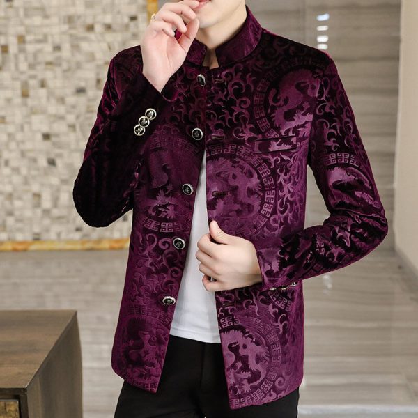 Stand Collar Korean Silk Cotton Suit Men's Jacket