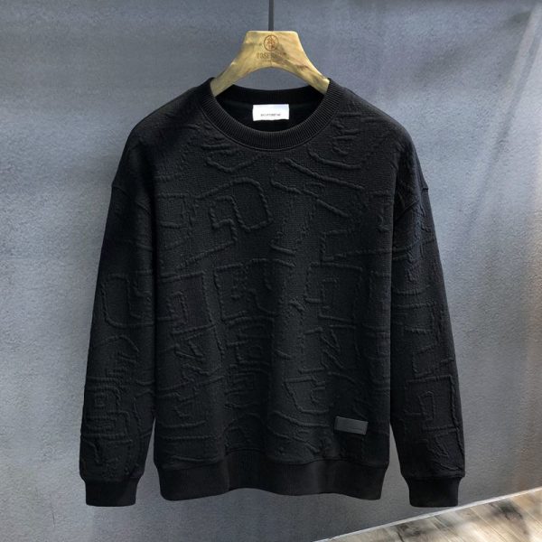 Texture Jacquard Heavy Round Neck Sweater Men's Autumn New - Image 2